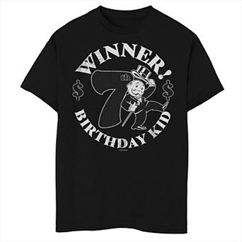 Boys 8-20 Monopoly Rich Uncle Pennybags Winner 7th Birthday Kid Tee