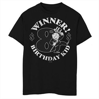 Boys 8-20 Monopoly Rich Uncle Pennybags Winner 8th Birthday Kid Tee