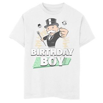 Boys 8-20 Monopoly Rich Uncle Pennybags Birthday Boy Tee