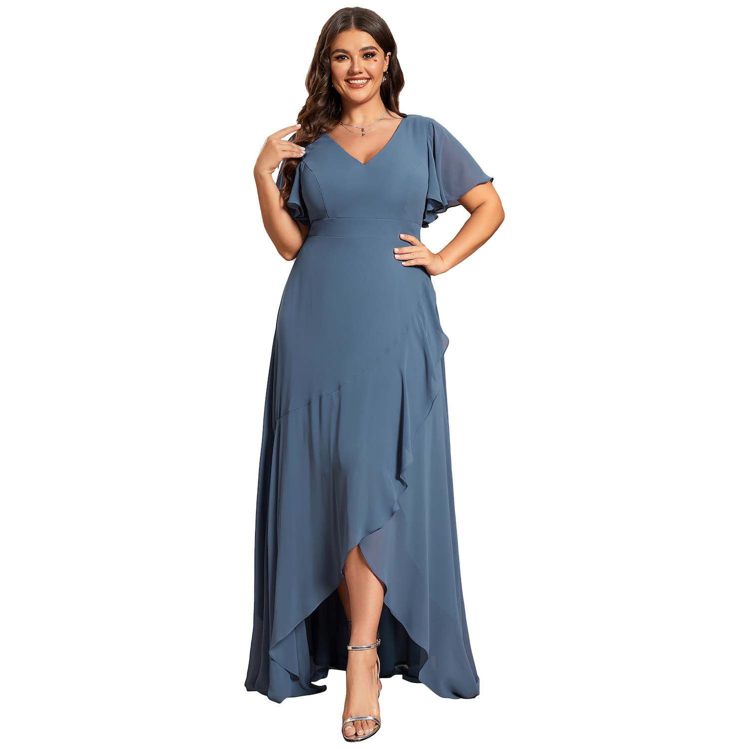 Plus Size Elegant Lotus Sleeves Chiffon Bridesmaid Dress