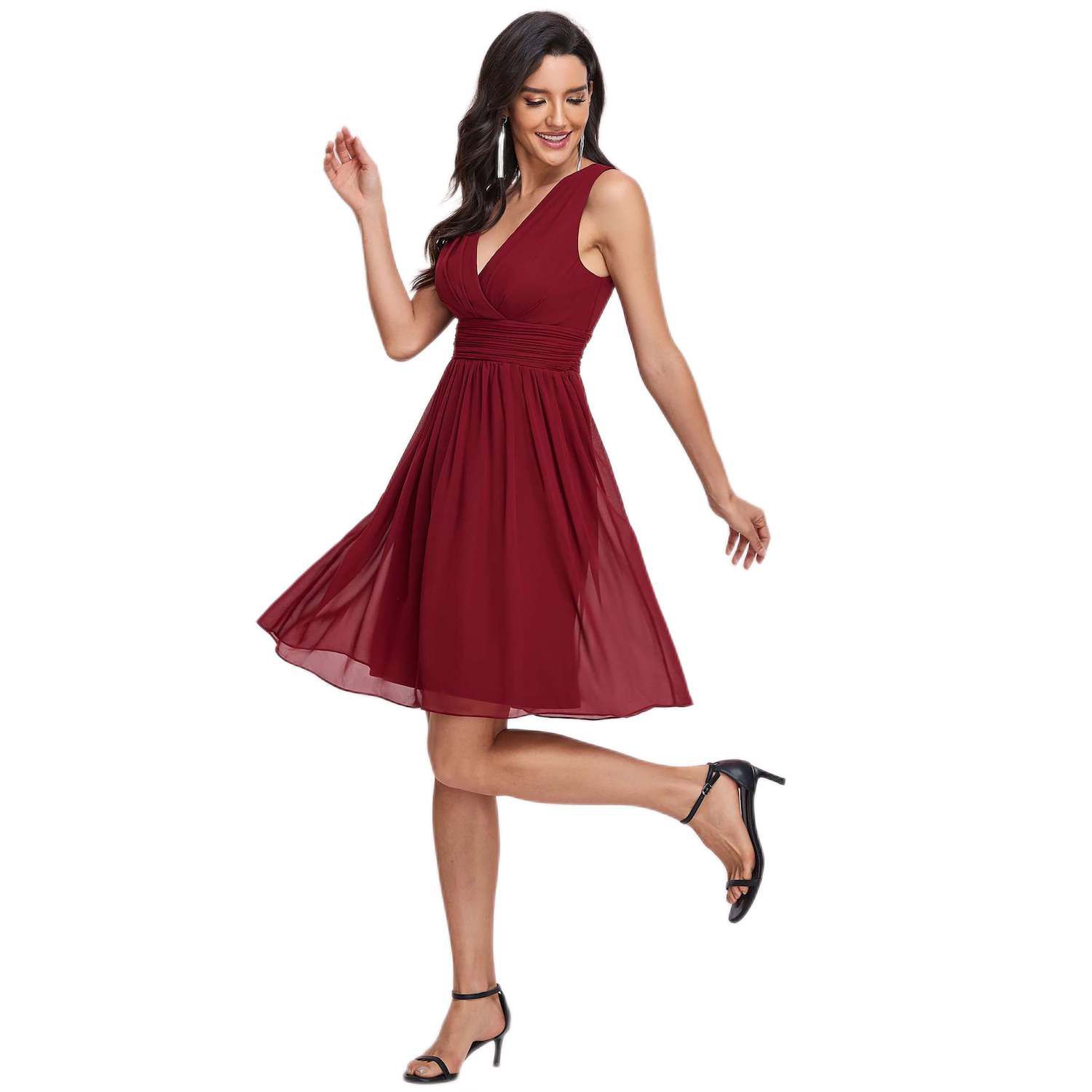 Women Sleeveless V Neck Short Bridesmaid Dress