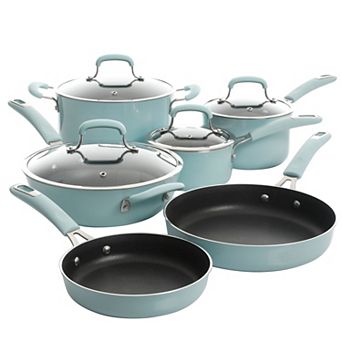 Kenmore Elite Andover 10 pc Nonstick Aluminum Cookware Set in Glacier Blue