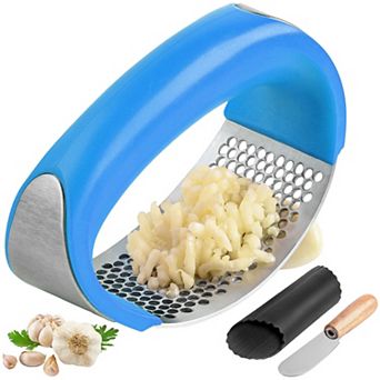 Zulay Kitchen Stainless Steel Garlic Press Rocker with Peeler and Scraper