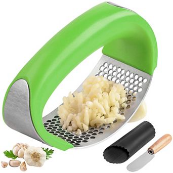 Zulay Kitchen Stainless Steel Garlic Press Rocker with Peeler and Scraper