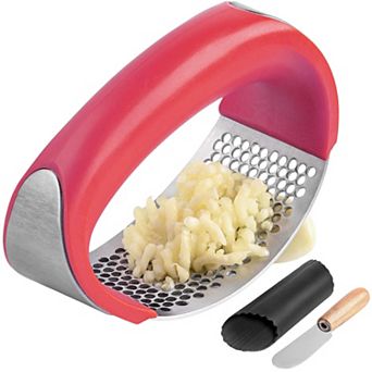 Zulay Kitchen Stainless Steel Garlic Press Rocker with Peeler and Scraper