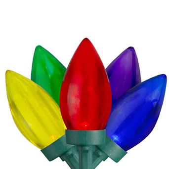 50 Count Multi-Color Transparent LED C9 Christmas Lights 17 ft Green Wire