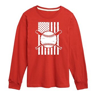 Boys 8-20 Baseball Flag Long Sleeve Graphic Tee