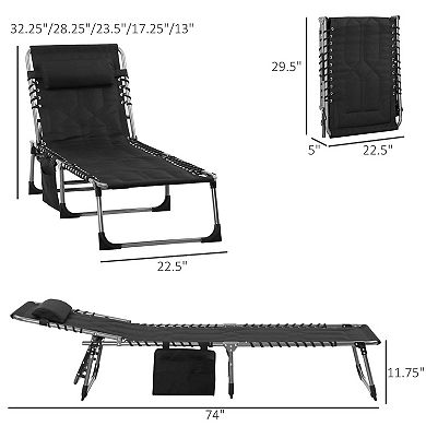 Outsunny Outdoor Folding Chaise Lounge Chair with Adjustable Backrest Black