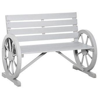 Outsunny Wooden Wagon Wheel Bench, 2-Person W/ Slatted Seat