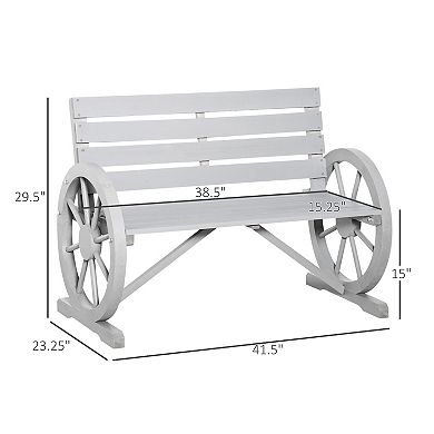 Wagon Wheel Bench, Wooden Outdoor Garden Accent Chair Loveseat, Grey
