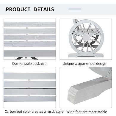 Wagon Wheel Bench, Wooden Outdoor Garden Accent Chair Loveseat, Grey