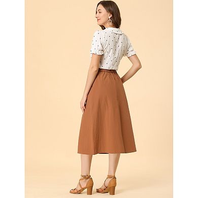 Women's Solid Color Peasant Elastic Waist Ruffle Midi Skirt