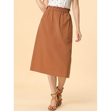 Women's Solid Color Peasant Elastic Waist Ruffle Midi Skirt