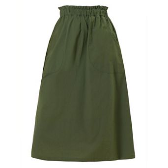 Women's Solid Color Peasant Elastic Waist Ruffle Midi Skirt