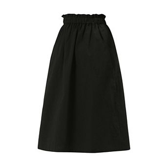 Women's Solid Color Peasant Elastic Waist Ruffle Midi Skirt