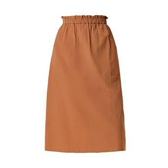 Women's Solid Color Peasant Elastic Waist Ruffle Midi Skirt