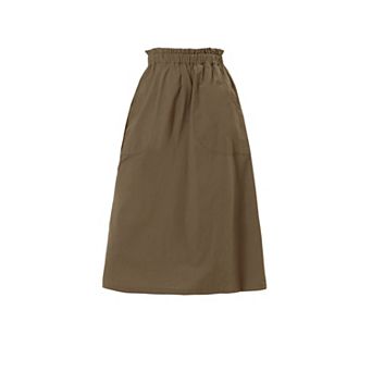 Women's Solid Color Peasant Elastic Waist Ruffle Midi Skirt