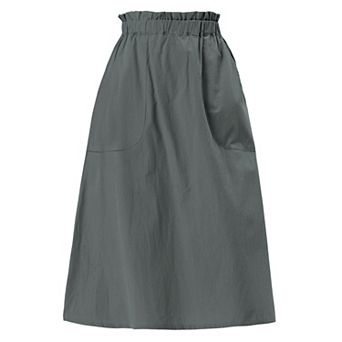 Women's Solid Color Peasant Elastic Waist Ruffle Midi Skirt