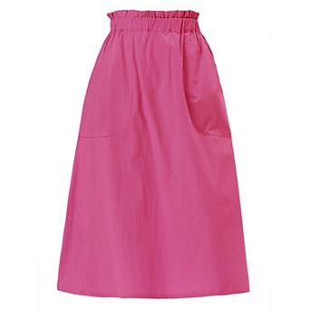 Women's Solid Color Peasant Elastic Waist Ruffle Midi Skirt