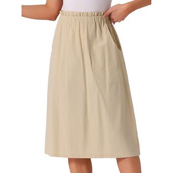 Women's Solid Color Peasant Elastic Waist Ruffle Midi Skirt