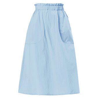 Women's Solid Color Peasant Elastic Waist Ruffle Midi Skirt
