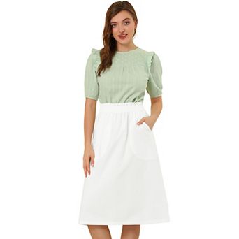 Women's Solid Color Peasant Elastic Waist Ruffle Midi Skirt