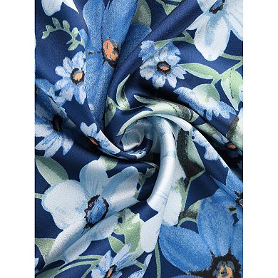 Women's Silk Floral Satin Short Sleeves Top and Pants Pajama Set