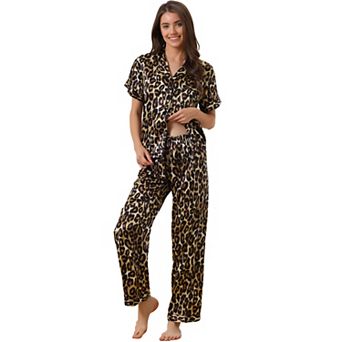 Women's Silk Floral Satin Short Sleeves Top and Pants Pajama Set