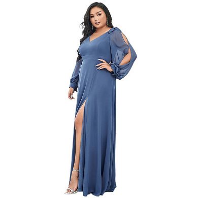 Open Lantern Sleeve A-Line Bridesmaid Dress