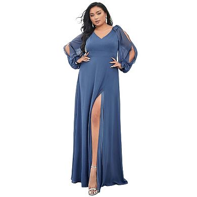 Open Lantern Sleeve A-Line Bridesmaid Dress