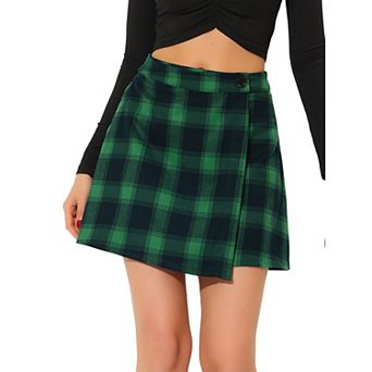 Women's Casual High Waist Button Plaid Layers Mini Skirt