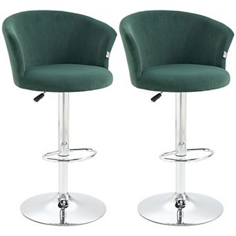 HOMCOM Adjustable Bar Stools Set of 2, Velvet Kitchen Stool, Upholstered Counter Height Barstool with Swivel Seat, Wing Back, Footrest for Dining Room, ‎Dark Green