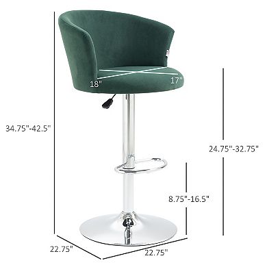 HOMCOM Adjustable Bar Stools Set of 2, Velvet Kitchen Stool, Upholstered Counter Height Barstool with Swivel Seat, Wing Back, Footrest for Dining Room, ‎Dark Green