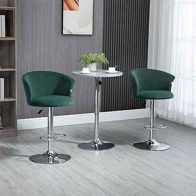 HOMCOM Adjustable Bar Stools Set of 2, Velvet Kitchen Stool, Upholstered Counter Height Barstool with Swivel Seat, Wing Back, Footrest for Dining Room, ‎Dark Green