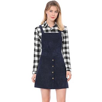 Women's Casual Pinafore Dresses Straps A-Line Corduroy Mini Overalls Dress