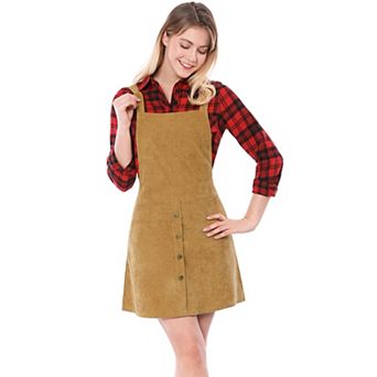 Women's Casual Pinafore Dresses Straps A-Line Corduroy Mini Overalls Dress