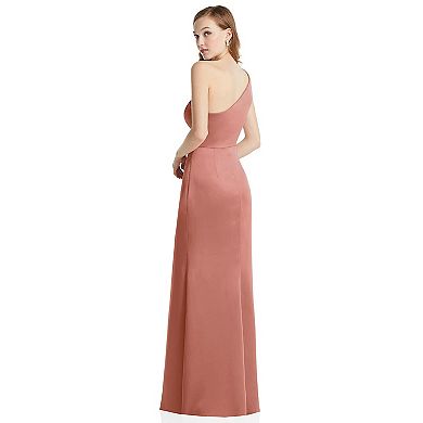 Shirred One-Shoulder Satin Trumpet Dress - Maddie