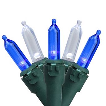 50 Blue and White LED Mini Christmas Lights - 16.25 ft Green Wire