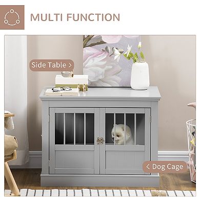 PawHut Cat Litter Box Enclosure with Magnetic Doors, Cat Washroom Nightstand with Large Top, Hidden Litter Box Side Table with Latches, for Indoor Use, Dark Grey