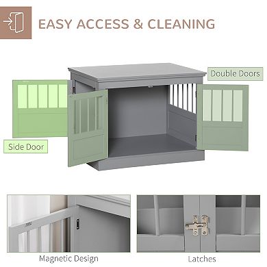 PawHut Cat Litter Box Enclosure with Magnetic Doors, Cat Washroom Nightstand with Large Top, Hidden Litter Box Side Table with Latches, for Indoor Use, Dark Grey