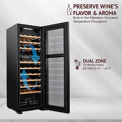 44-Bottle Dual Zone Wine Cooler, Freestanding Wine Fridge with Lock