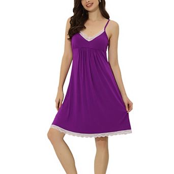 Women's Pajama V Neck Lace Nightdress Stretchy Lounge Dress