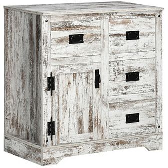 Kitchen Cabinet Sideboard Buffet Cabinet With 4 Drawers And Cupboard, White