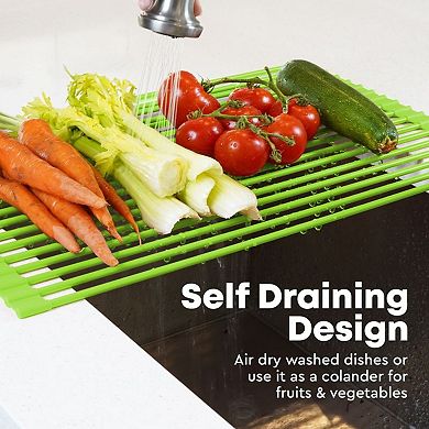 Zulay Kitchen Silicone-Coated Stainless Steel Over Sink Dish Drying Rack