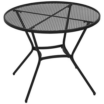 35" Round Outdoor Steel Dining Table W/ Wire Mesh Table Top For Garden, Patio