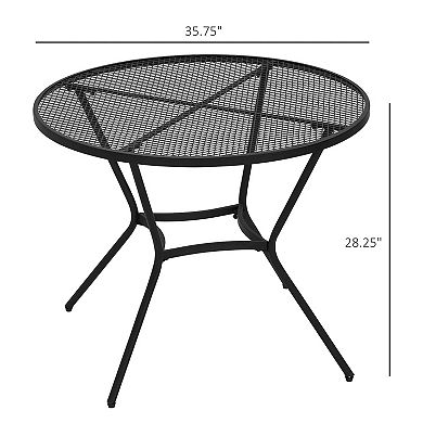 35" Round Outdoor Steel Dining Table W/ Wire Mesh Table Top For Garden, Patio