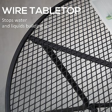 35" Round Outdoor Steel Dining Table W/ Wire Mesh Table Top For Garden, Patio