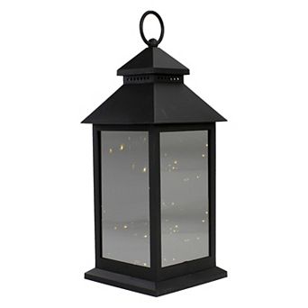 12" Black LED Lighted Battery Operated Lantern Warm White Flickering Light