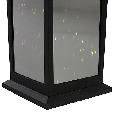 12" Black LED Lighted Battery Operated Lantern Warm White Flickering Light