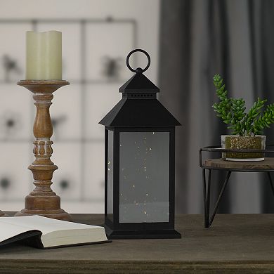 12" Black LED Lighted Battery Operated Lantern Warm White Flickering Light
